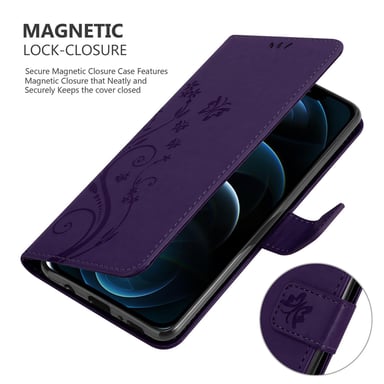 Coque pour Apple iPhone 13 PRO en LILAS FONCÉ FLORAL Housse de protection Étui au design floral avec fermeture magnétique, fonction de support et emplacements pour cartes