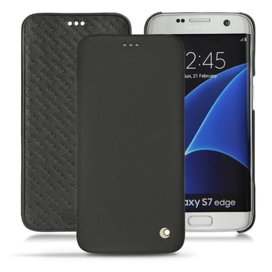 Housse cuir Samsung Galaxy S7 Edge - Rabat horizontal - Noir - Cuir lisse