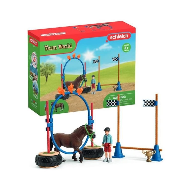 Course d'agility pour poney Coffret de jeu avec 1 figurine de poney et 1 figurine humaine SCHLEICH 42482 FARM WORLD