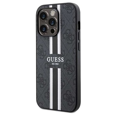 Custodia Guess per iPhone 15 Pro Max 6,7'' nero Custodia rigida 4G a strisce stampate MagSafe