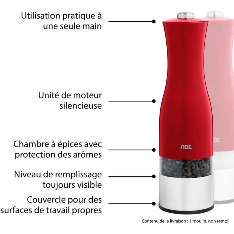 Moulin PoivreSel électrique ADE KITCHEN GADGETS Acier inoxydableplastique H 225 cm Inclus 6 pilles AAA - vue 5