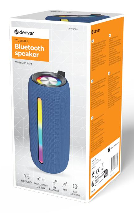 Enceinte Portable Denver BTL-360BU – 10 W, Bluetooth, Tissu - vue 2