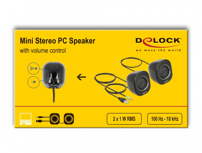 Mini Haut-Parleur Stéréo DeLOCK 27002 – Alimentation USB, Jack 3,5 mm - vue 2