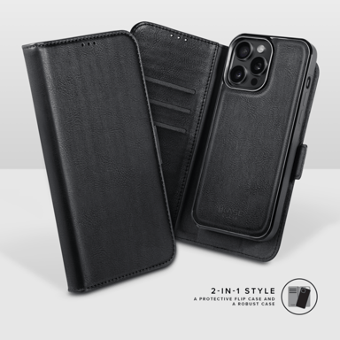 Robusta funda y carcasa magnética 2 en 1 para Apple iPhone 15 Pro Max, negro ónix