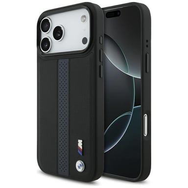 Custodia BMW M Perforated Stripe Logo MagSafe per iPhone 17 Pro Max, blu