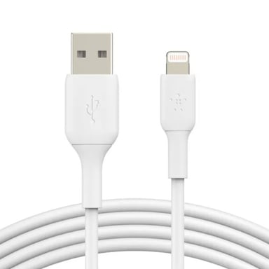 Cable Lightning de Belkin (cable Boost Charge Lightning a USB para iPhone, iPad, AirPods; cable de carga con certificación MFi para iPhone; blanco, 1 m)