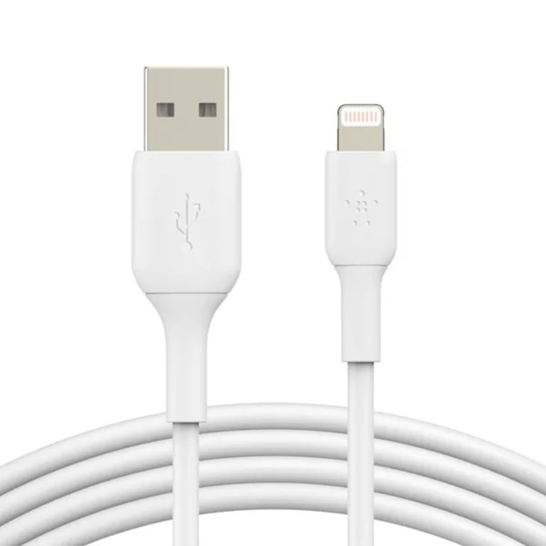 Cable Lightning de Belkin (cable Boost Charge Lightning a USB para iPhone, iPad, AirPods; cable de carga con certificación MFi para iPhone; blanco, 1 m) - Nuevo