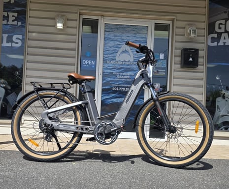 Bicicleta eléctrica de fibra de carbono MIHOGO AIR MAX con doble batería, app inteligente y frenos hidráulicos - plateada