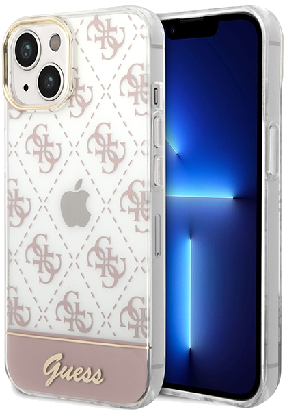 Guess étui pour iPhone 14 Plus 6,7 rose étui rigide 4G Pattern Scrip