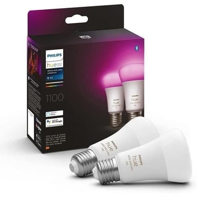 Confezione da 2 lampadine Philips Hue White e Color Ambiance E27 75W bianche collegate - Personalizza la tua illuminazione