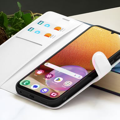 Zanaé Funda tipo cartera para Galaxy A32 4G con soporte y lengüeta magnética Blanco