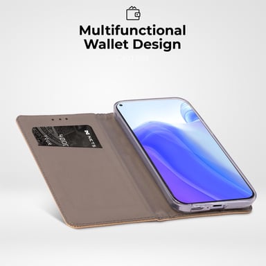 Moozy Case Flip Cover para Xiaomi Mi 10T 5G y Mi 10T Pro 5G, Oro - Smart Magnetic Flip Cover con tarjetero y soporte
