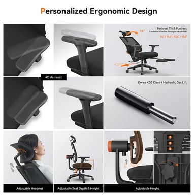 NEWTRAL MagicH-BP Sedia Ergonomica con Poggiapiedi, Schienale Auto-Regolabile, Supporto Lombare Adattivo