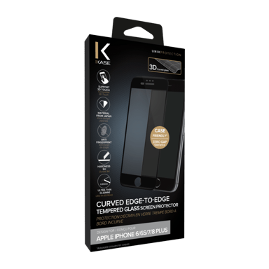 Protection d'écran en verre trempé Bord à  Bord Incurvé pour Apple iPhone 6/6s/7/8 Plus, Noir