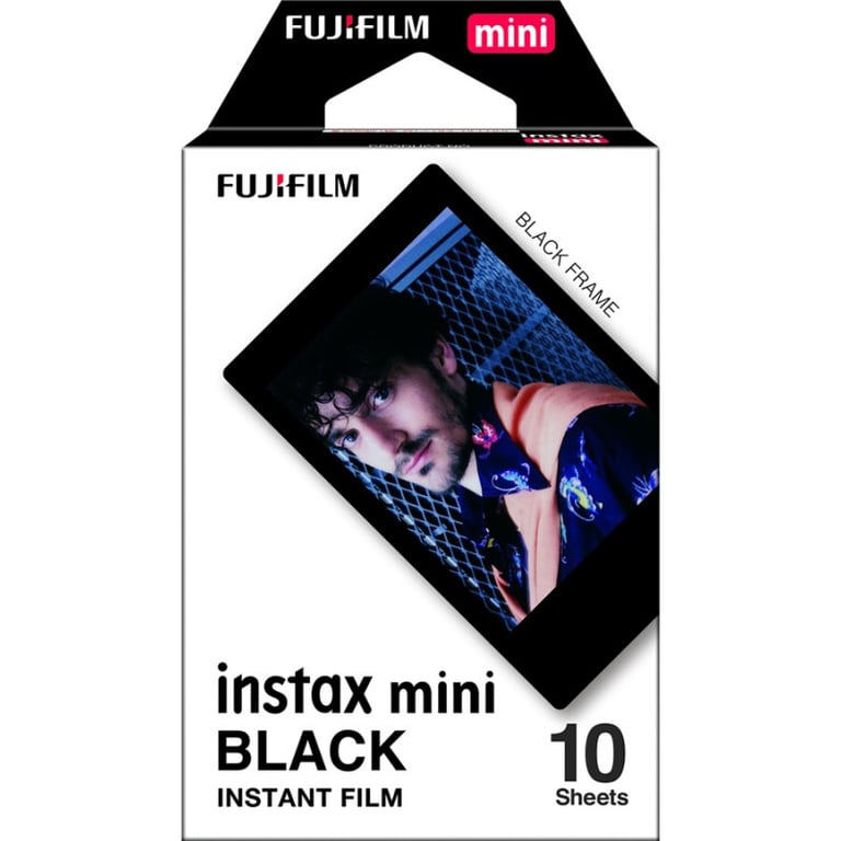Film instantané Fujifilm Instax Mini 10 poses ISO 800 cadre noir format carte de crédit - Neuf