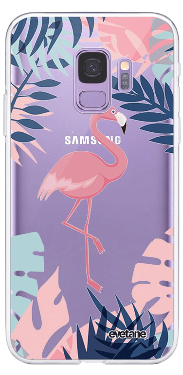 Evetane Coque Samsung Galaxy S9 silicone transparente Motif Flamant Tropical ultra resistant