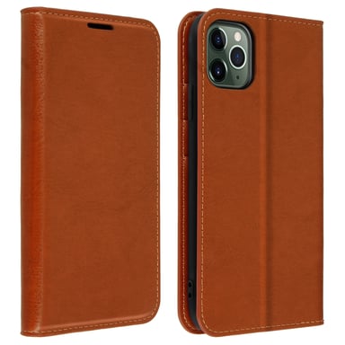 Étui pour iPhone 11 Pro Max Folio Cuir Véritable Porte cartes Support Vidéo Camel