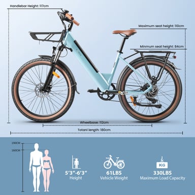 Vélo électrique KAISDA K601, moteur sans balais 250W, batterie lithium 36V16AH, pneus de 26 pouces, parfait pour les trajets quotidiens en ville et les balades de loisirs.