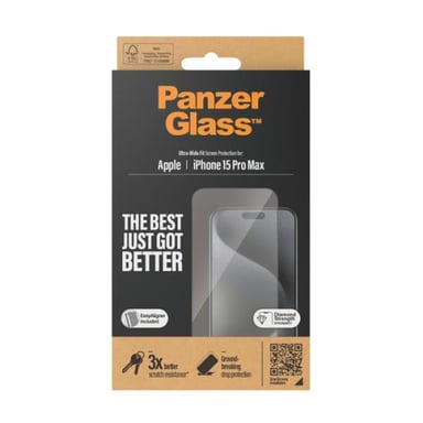 PanzerGlass ® Screen Protector iPhone 15 Pro Max | Ultra-Wide Fit w. EasyAligner Protector de pantalla Apple 1 pieza(s)