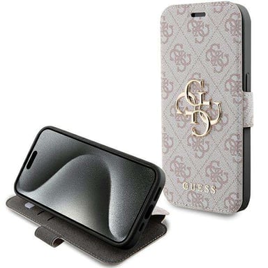 Funda Guess para iPhone 15 Pro 6.1'' funda rosa avac flap 4G Metal Logo