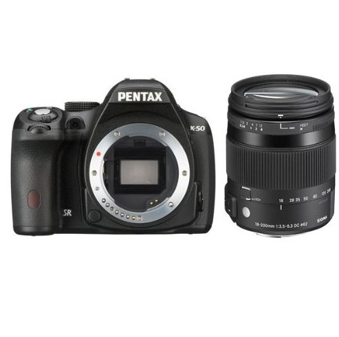 Pentax K50 + Sigma 18-200 Kit D'Appareil-Photo Slr 16,28 Mp Cmos 4928 X 3264 Pixels Noir - Très Bon État