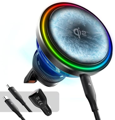 MINIX Cargador de Coche Inalámbrico MagSafe Qi2 15W con Tecnología de Refrigeración por Hielo 2025 y Ventilador Activo, Compatible con iPhone 12/13/14/15/16, Carga Rápida y Magnética