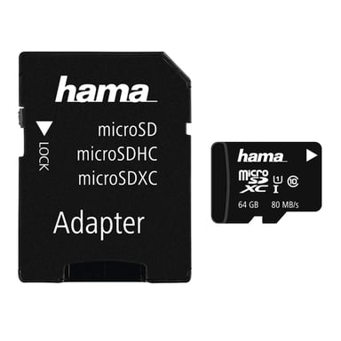 MicroSDXC 64 GB classe 10 UHS-I 80 MB/s + adaptateur/mobile
