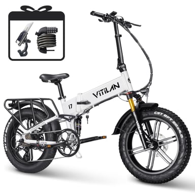 Bicicleta eléctrica VITILAN i7 Pro 3.0 para adultos, batería extraíble de 750 W, 48 V, 20 Ah, bicicleta eléctrica plegable con suspensión total y freno hidráulico, Shimano de 8 velocidades, color blanco