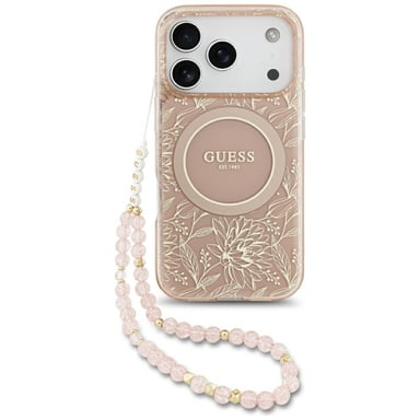 Cover Guess IML Flowers Electro Pearl Strap per iPhone 17 Pro, rosa