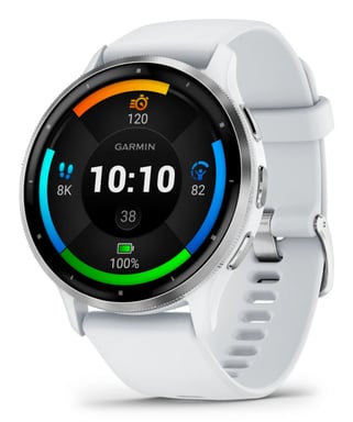 Garmin Venu 3 3,56 cm (1.4'') AMOLED 45 mm Numérique 454 x 454 pixels Écran tactile Argent, Blanc Wifi GPS (satellite)