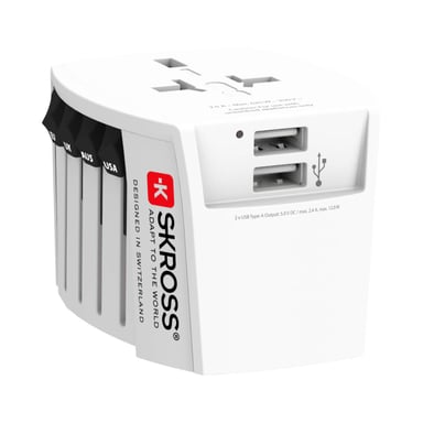 Adaptateur de Voyage 2,5A Universel avec 2 Ports USB Blanc