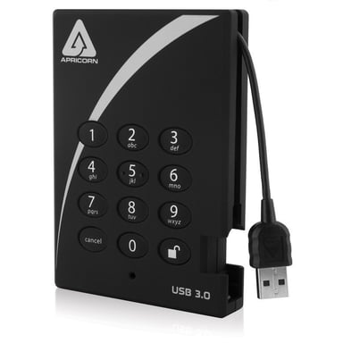 Apricorn A25-3PL256-1000 disco duro externo 1 TB 5400 RPM USB tipo A 3.2 Gen 1 (3.1 Gen 1) Negro