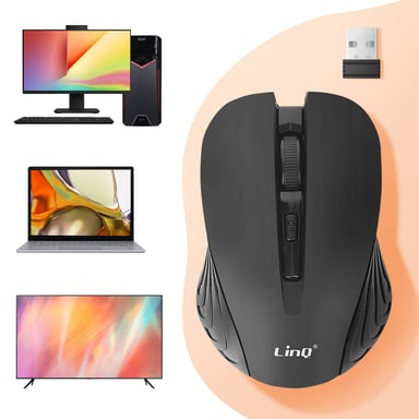 Souris Optique Sans fil Ultra Précis 1600 DPI avec Récepteur USB 2.4G Portée 10m Noir