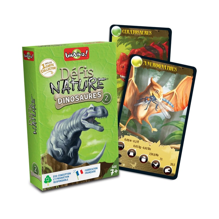 Jeu de cartes Bioviva Défis Nature - Dinosaures 2 36 cartes Éducatif 2-6 joueurs 20 mn Vert - Neuf