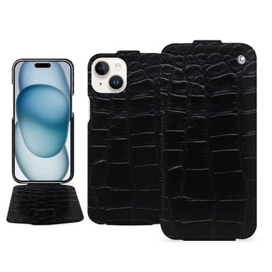 Housse cuir Apple iPhone 15 -  - Noir - Cuir Abaca