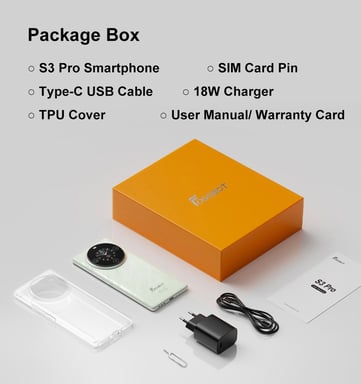 FOSSiBOT S3 Pro Smartphone 4G, Pantalla Curvada AMOLED de 6.67'', Pantalla Trasera de 1.09'', 6GB RAM 128GB ROM, Cámara AI de 64MP, Batería de 5000mAh, Helio G85, NFC, SIM Doble, Android 14, Desbloqueo Facial, Negro