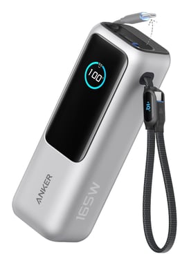 POWER BANK ANKER 25K 165W BUILT-IN USB C CABLE RETRACTIL SILVER
