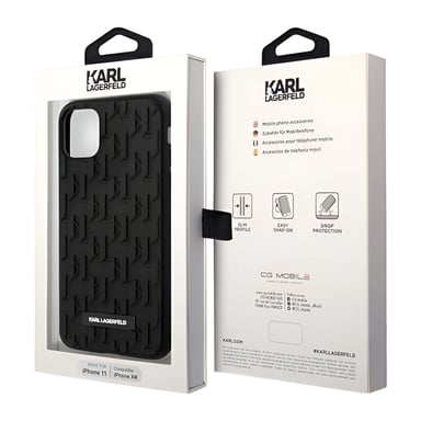 Coque Silicone iPhone 11 Texturé Monogram 3D Ultra Résistant Noir