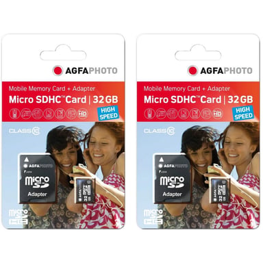 AgfaPhoto Pack de 2 Cartes Mémoire Micro SDHC - 2 x 10581 - Capacité 32GB + 32GB - vue 1