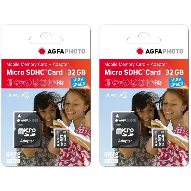 AgfaPhoto Pack de 2 Cartes Mémoire Micro SDHC - 2 x 10581 - Capacité 32GB + 32GB