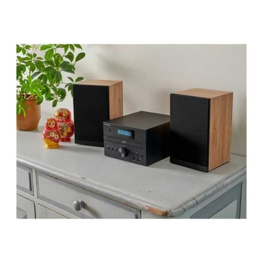 Microsistema Bluetooth - THOMSON - Madera/Negro - Radio FM/CD/MP3/USB, 20 W RMS, Sintonizador FM RDS, Toma de auriculares, Mando a distancia, Alimentación 230 V