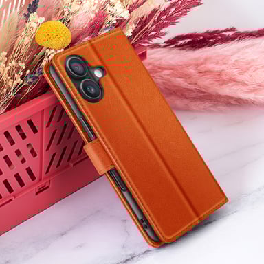 Zanaé Funda tipo cartera para iPhone 16 con soporte y lengüeta magnética Naranja