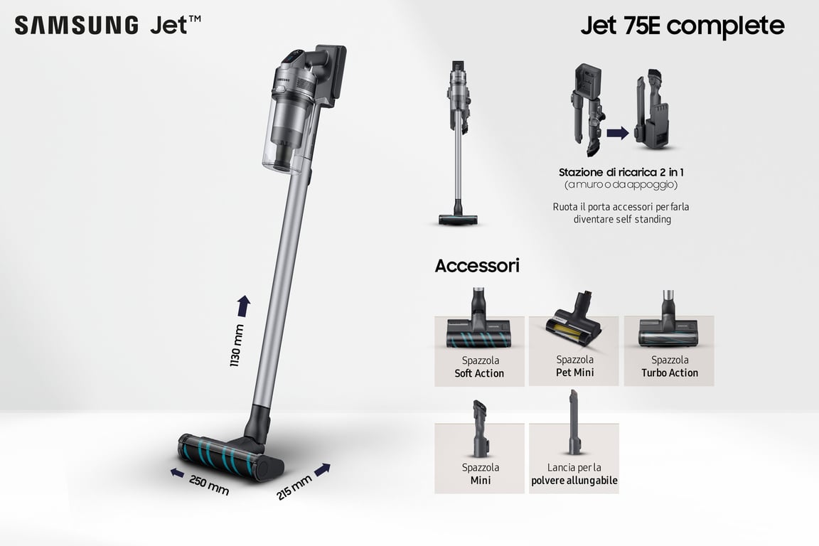 Samsung VS20B75ACR5 Aspirateur balai 2 en 1 Batterie Sec Sans sac Neuf - vue 3