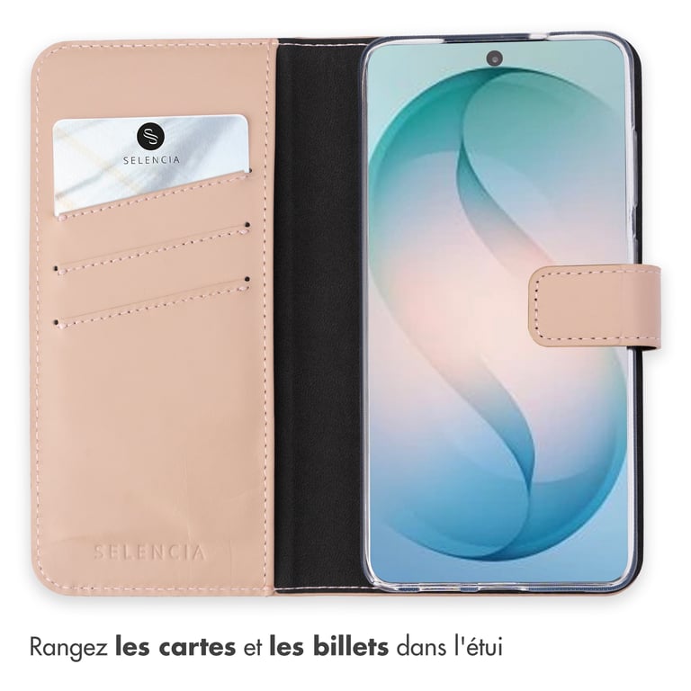 Selencia Étui portefeuille en cuir véritable pour Samsung Galaxy S26 Ultra - Dusty Pink - Neuf