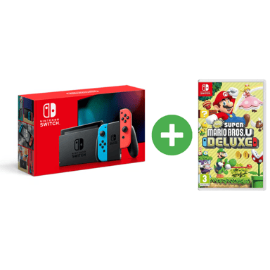 Switch & Super Mario Bros U Deluxe - Console de jeux portables 15,8 cm (6.2'') 32 Go Écran tactile Wifi, Rouge, Bleu