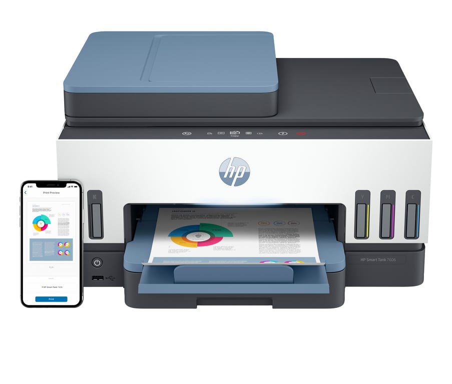 HP Smart Tank 7606 Sans fil All in One Couleur Imprimante Impression recto verso copieur scanner