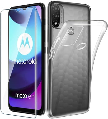 Pack coque transparente en TPU et vitre protection écran en verre trempé pour Motorola Moto E20   - XEPTIO