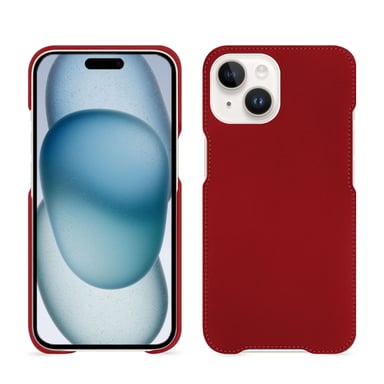 Coque cuir Apple iPhone 15 -  - Rouge - Cuir lisse