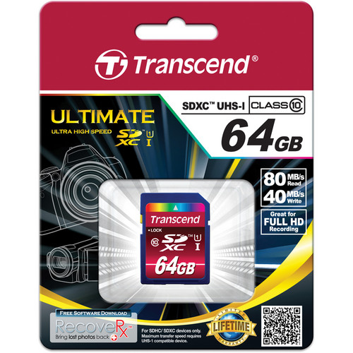 Transcend TS64GSDXC10U1 mémoire flash 64 Go SDXC MLC Classe 10 - Neuf