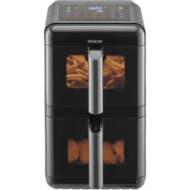 Friteuse à air SENCOR SFR 1250BK double bac 11,6 L 3000 W, 10 programmes, SyncFinish, technologie vapeur chaude, noir